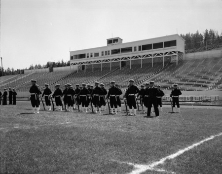 ROTC members in line for Spring Inspection.