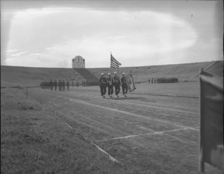 ROTC members in line for Spring Inspection.
