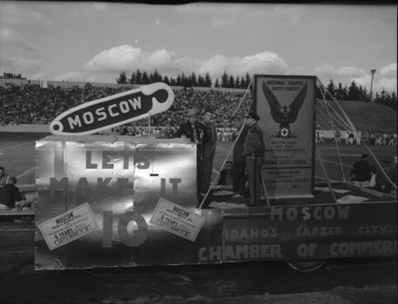 The Chamber of Commerce float at the Homecoming game.