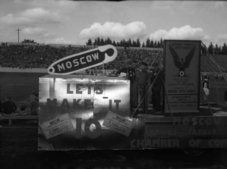 The Chamber of Commerce float at the Homecoming game.