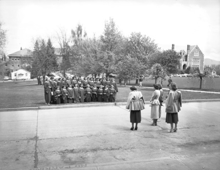 The Vandaleers posing for a group photo outside.