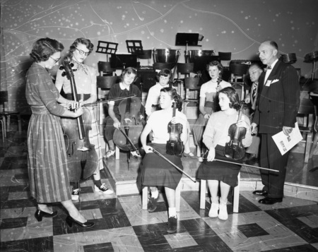 Orchestra practice for the strings section.