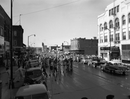 Students have a panty raid parade in downtown Moscow.