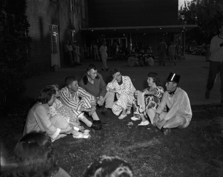 Students gather for the panty raid benefit auction.
