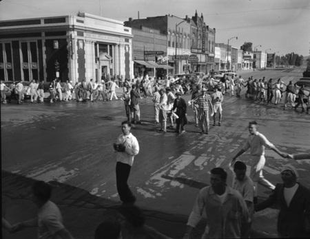 Students have a panty raid parade in downtown Moscow.