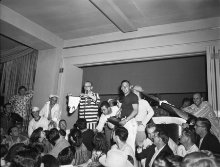 Students gather for the panty raid benefit auction.