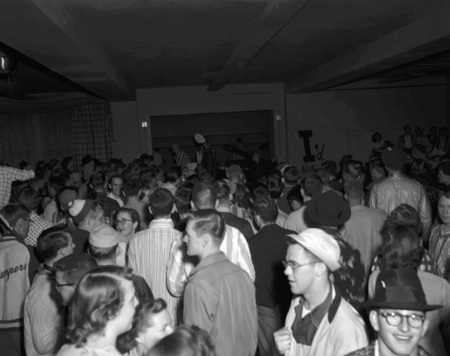 Students gather for the panty raid benefit auction.