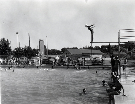 Students at the pool for swimming class.