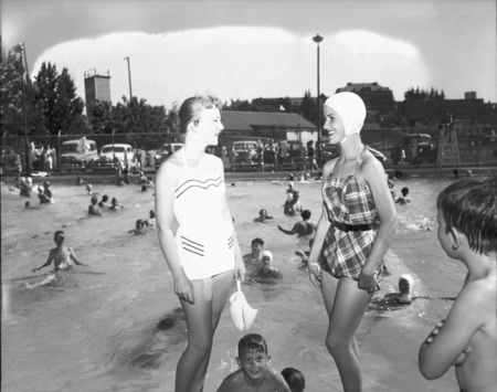 Students at the pool for swimming class.