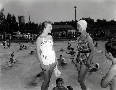 Students at the pool for swimming class.