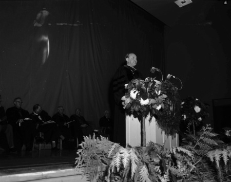 Ernest A. Gross, diplomat and head of the U.S. United Nations delegation, speaking at University of Idaho's Commencement.