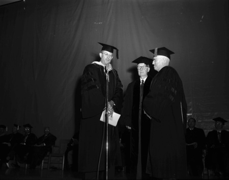 Judge William Healy receiving an honorary Doctor of Laws degree from the University of Idaho.