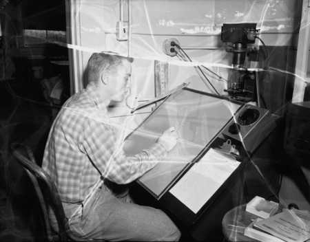 College of Forestry Ted Bjornn working on scale project for Priest Lake trout study.