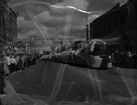 A homecoming float in downtown Moscow.