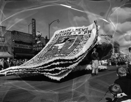 A homecoming float in downtown Moscow.