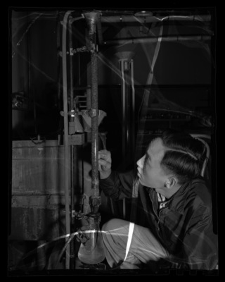 Foreign student from China attending University of Idaho using mining engineering equipment.