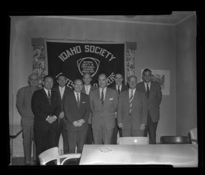 Members of the Idaho Society of Professional Engineers with Society President Sumner M. Johnson (front left) for the engineering banquet.