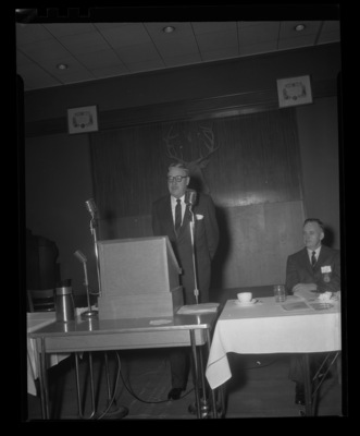 Henry Clepper, executive secretary for the  Society of American Foresters, gives the keynote address for the College of Forestry's 50th Anniversary celebration.
