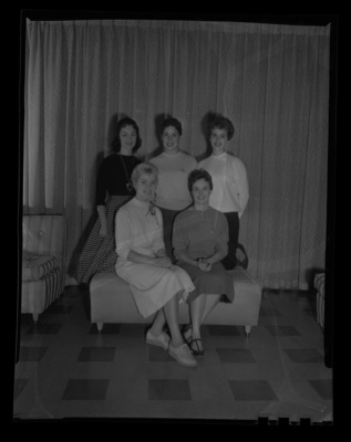 Homecoming queen finalists. Sitting(l-r): Charmaine Deitz and Sharon Matheney. Standing (l-r): Tonia Peterson, Ann Holden, and Pat Iverson.