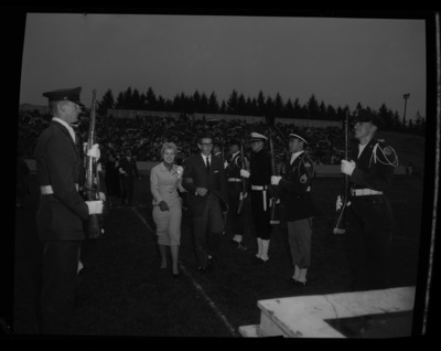 Homecoming queen Charmaine Deitz being presented at the Homecoming Game.