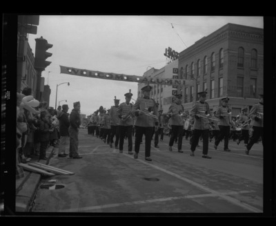 The University of Idaho band marching in the Homecoming parade.