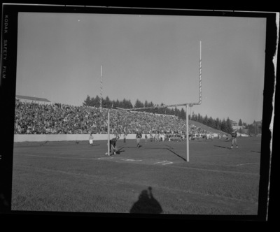 A photograph from behind the goal posts at the homecoming game.