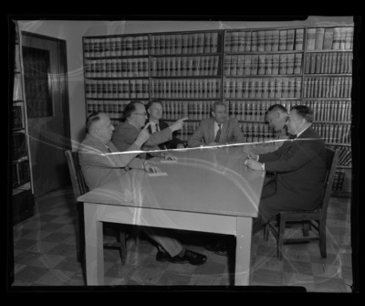 College of law faculty (l-r): unidentified, Herman Berman, George Bell, E.S. Stimson, Philip Peterson, and M.J. O'Reilly.