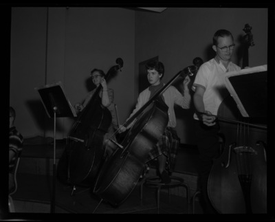 Cello players in the symphony orchestra practice together.