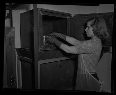 Bonnie Barney sterilizes equipment in the plant pathology laboratory.