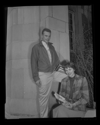 Freshman King Garth Brown and Freshman Queen Nan Alvord pose together outside of Life Sciences South.