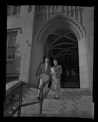 Freshman King Garth Brown and Freshman Queen Nan Alvord pose together outside of Life Sciences South.