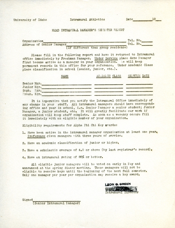 Head Intramural Manager's Semester Report