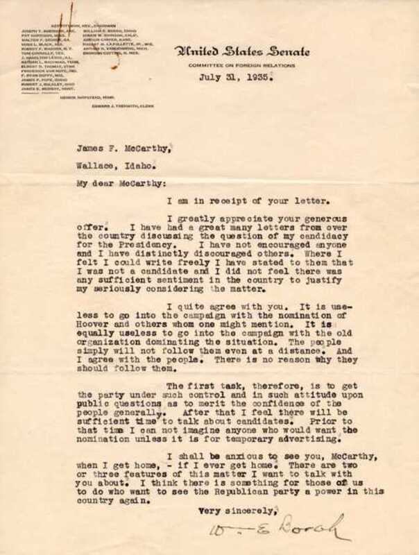 William E. Borah letter
