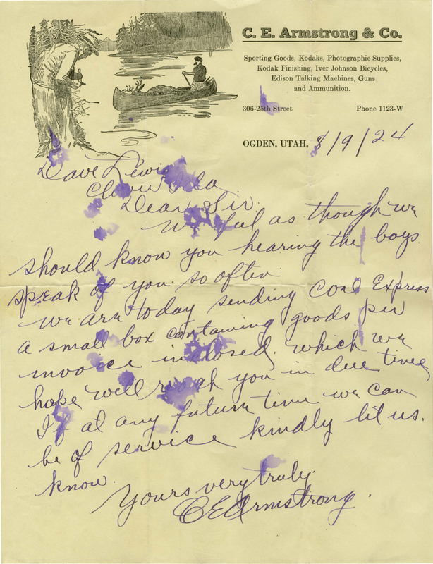 Letter from C. E. Armstrong & Co. Sporting Goods