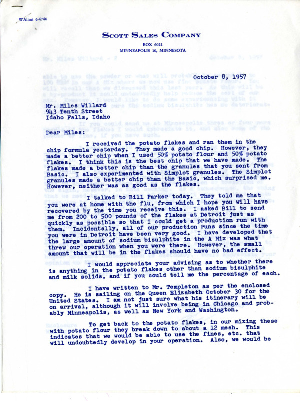 Correspondence from W. A. Scott