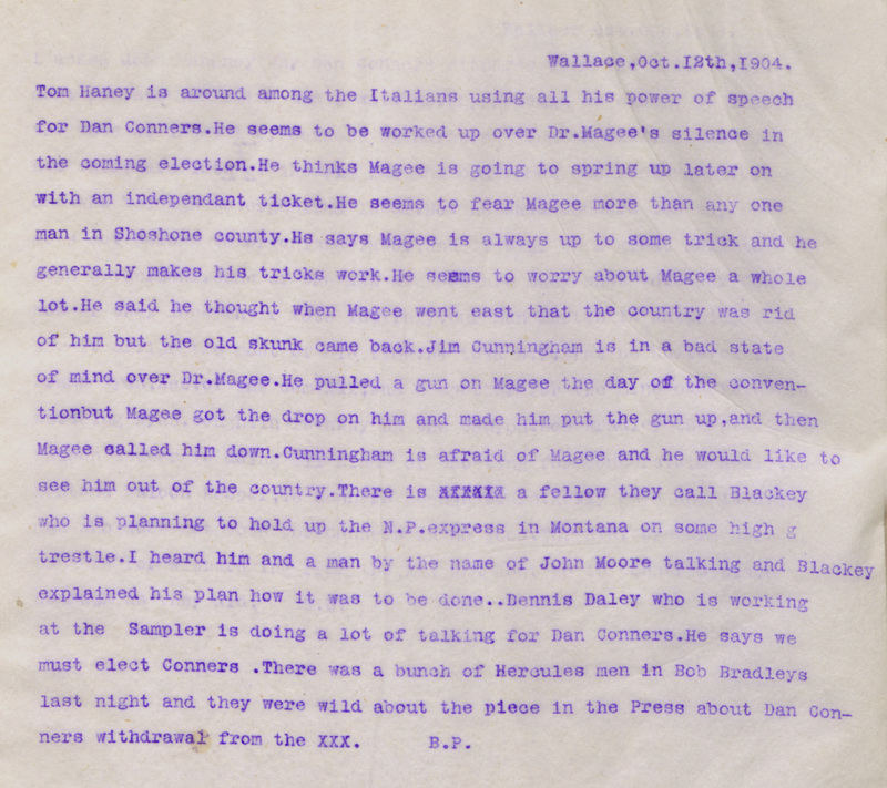 Page of reports from detective agencies, 1904, from Operative Reports III