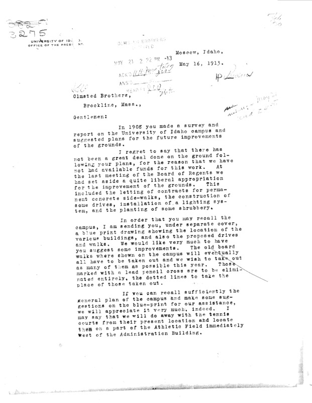 Letter to Olmsted Brothers