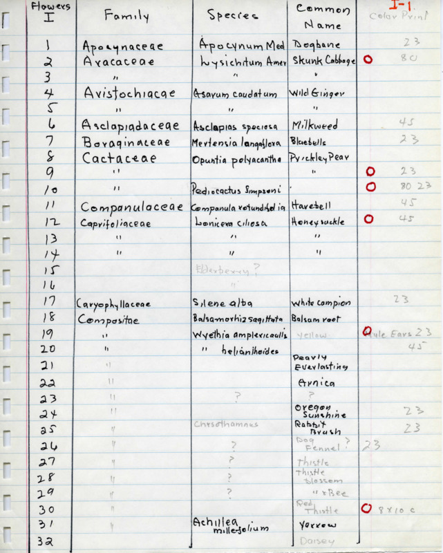 Index for Wildflowers Volume 1 slides