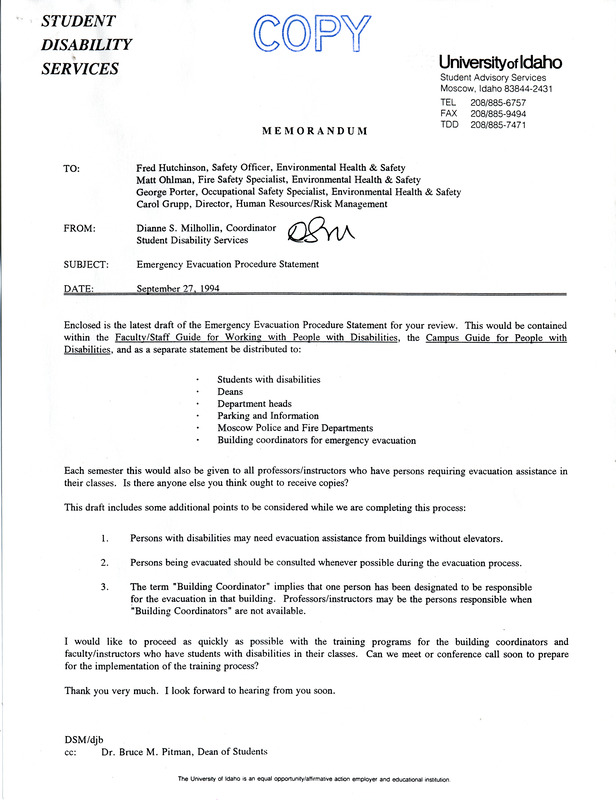 Emergency Evacuation Procedure Statement Memorandum