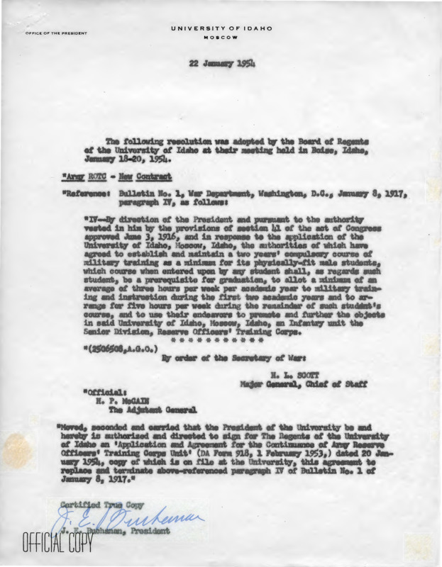 Resolution adopted by the Board of Regents