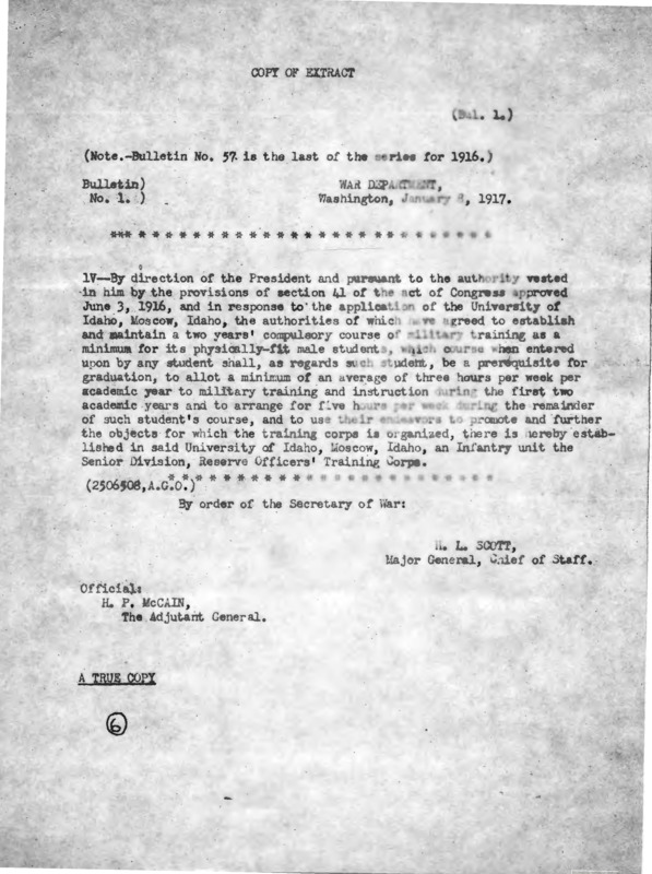 Copy of War Department bulletin excerpt