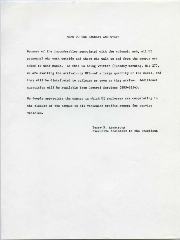 Memo to faculty and staff about volcanic ash