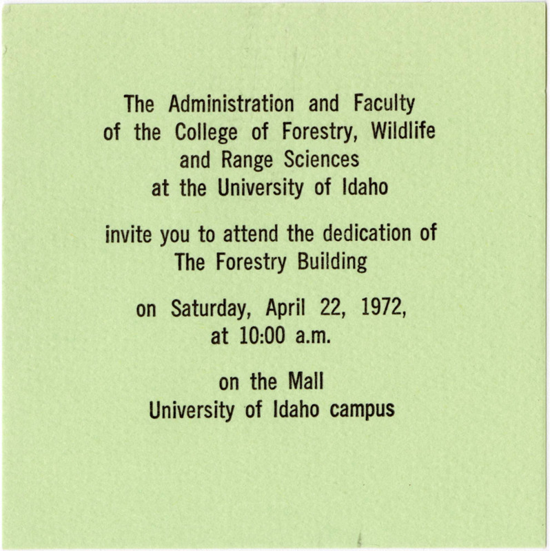 College of Forestry, Wildlife and Range Sciences building dedication pamphlet