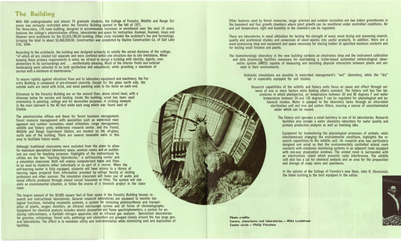 College of Forestry, Wildlife and Range Sciences building dedication pamphlet