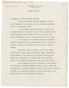 Memo to faculty about the War Records Committee