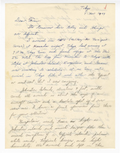 Letter: Furniss arrives in Tokyo, Japan