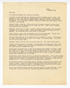 Typed Letter: Furniss arrives in Tokyo, Japan