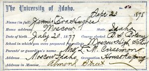 Jennie Eva Hughes' Registration [1]