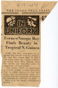 News clipping entitled Former Nampa Boy Finds Beauty in Tropical N. Guinea