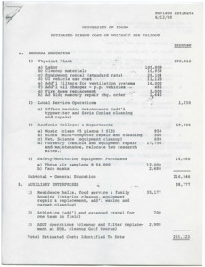 University of Idaho Estimated Direct Cost of Volcanic Ash Fallout, p. 1